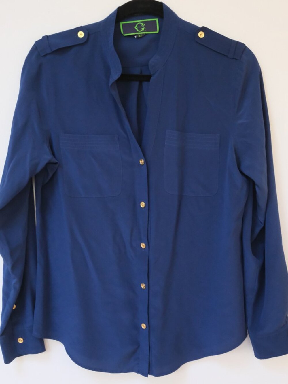 C. Wonder Navy 100% Silk Long-Sleeved Blouse sz Medium